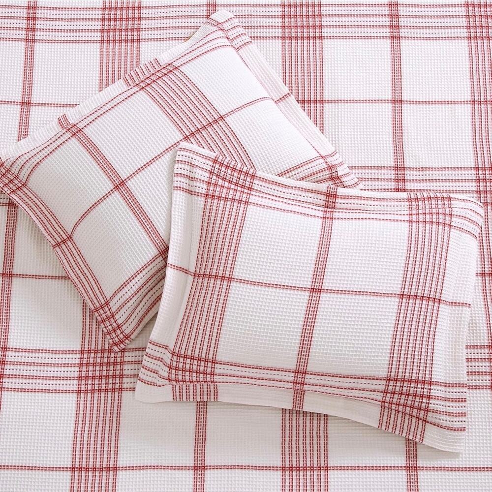 Levtex Peppermint Plaid Duvet Set Full Queen Red White Cotton Holiday NEW - Picture 5 of 10